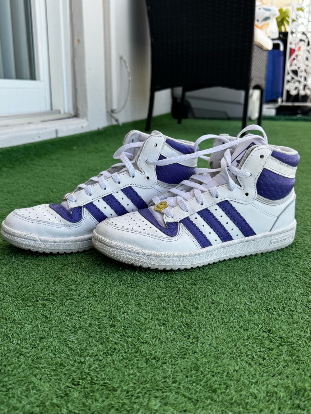 Adidas Women’s White & Purple High-Top Sneakers